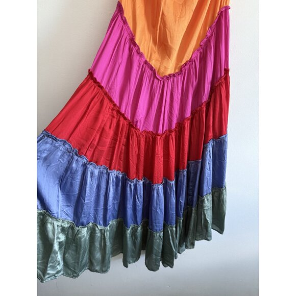 Brand New By Anthropologie Rainbow Tiered V-Neck Maxi Dress Size 1X Bohemian - Picture 4 of 8